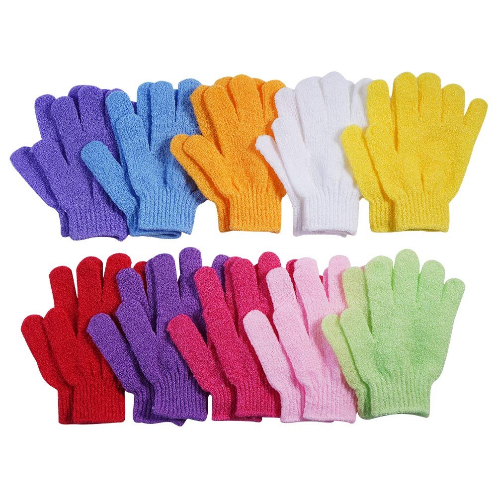 CVNDKN 10 Pairs Exfoliating Bath Gloves,Made Of 100% Nylon,10 Colors Double Sided Exfoliating Gloves For Beauty Spa Massage Skin Shower Scrubber Bathing Accessories.