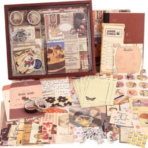 The AutoStory Scrapbook Kit A6 Junk Journal Notebook Aesthetic Stickers Decorative Paper Washi Tape DIY Craft Art Diary Planner Decor Keepsake Gift for Teens Girls Supplies (Cocoa Brownie, Brown)