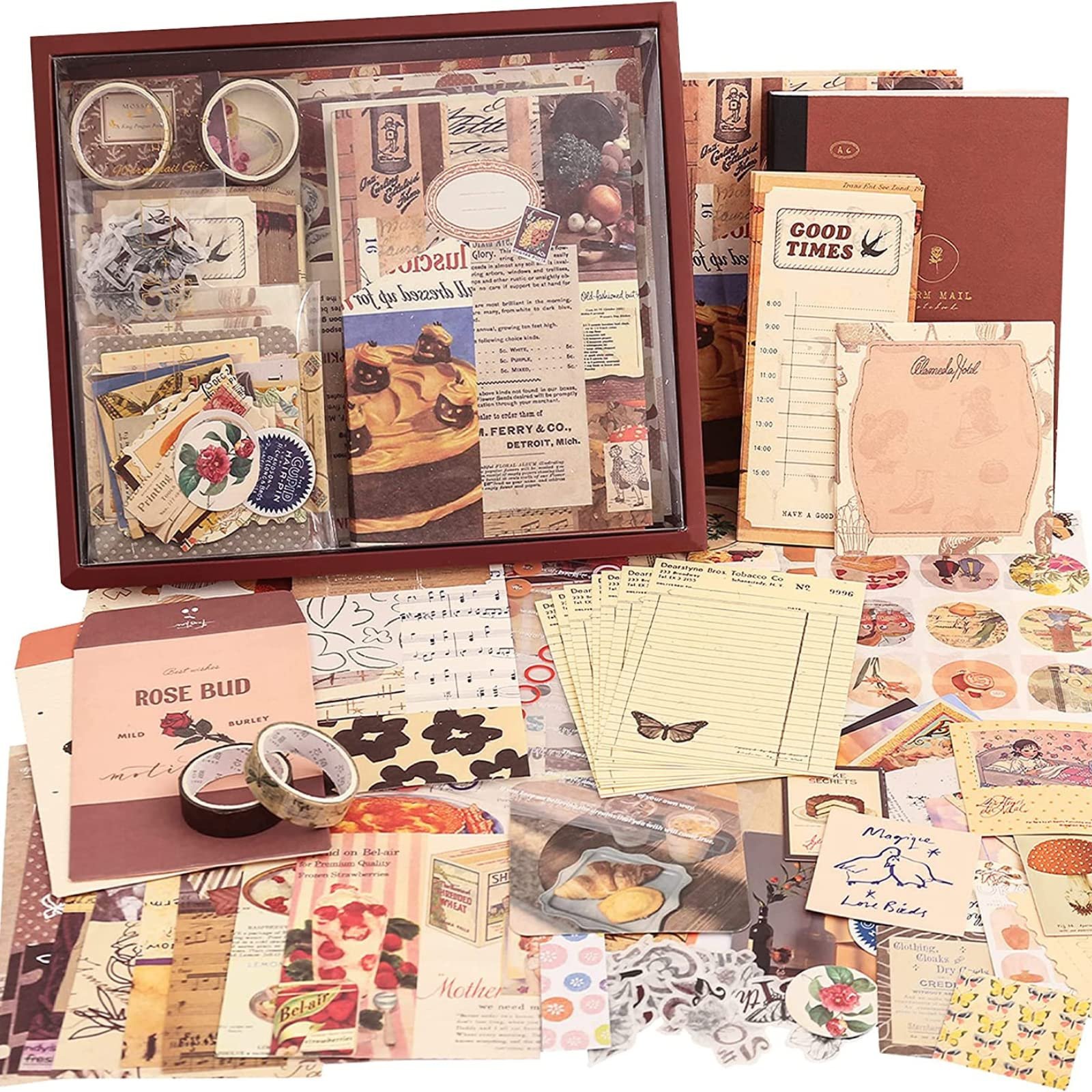 The AutoStory Scrapbook Kit A6 Junk Journal Notebook Aesthetic Stickers Decorative Paper Washi Tape DIY Craft Art Diary Planner Decor Keepsake Gift for Teens Girls Supplies (Cocoa Brownie, Brown)