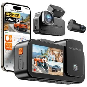 WOLFBOX X5 3 Channel Dash Cam for Car, 4K + 2.5K + 1080P Front Rear and Inside Dash Cam with 5.8GHz WiFi & GPS, 8MP STARVIS 2 IMX678, Night View, HDR, Touchscreen, Voice Control (Card not Included)