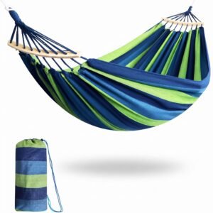 Baskety Double Person Cotton Canvas Hammock with Spreader Bars Ultralight Travel Camping Hammock Swing Bed for Outdoor, Balcony, Garden, Beach – Max Load 200 KG (Blue, 280 x 100 cm)