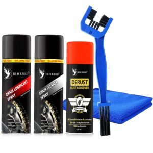 BLACKBIRD Bike Care Kit, 1 Pcs each – Chain Lube 220ml, Chain Cleaner 220ml, De-Rust 120ml, Chain Cleaning Brush and 1 Microfiber Cloth