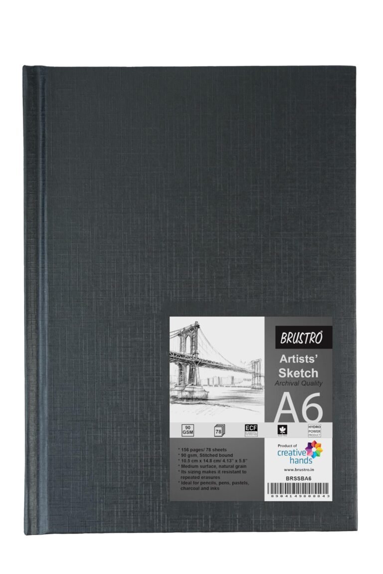 Brustro Artists Sketch Book A6 Size Stitched Bound 156 Pages 90 GSM (Acid Free), Medium Surface, Natural Grain | Ideal for Sketching,Shading,Drawing with Pencil,Charcoal,Graphite