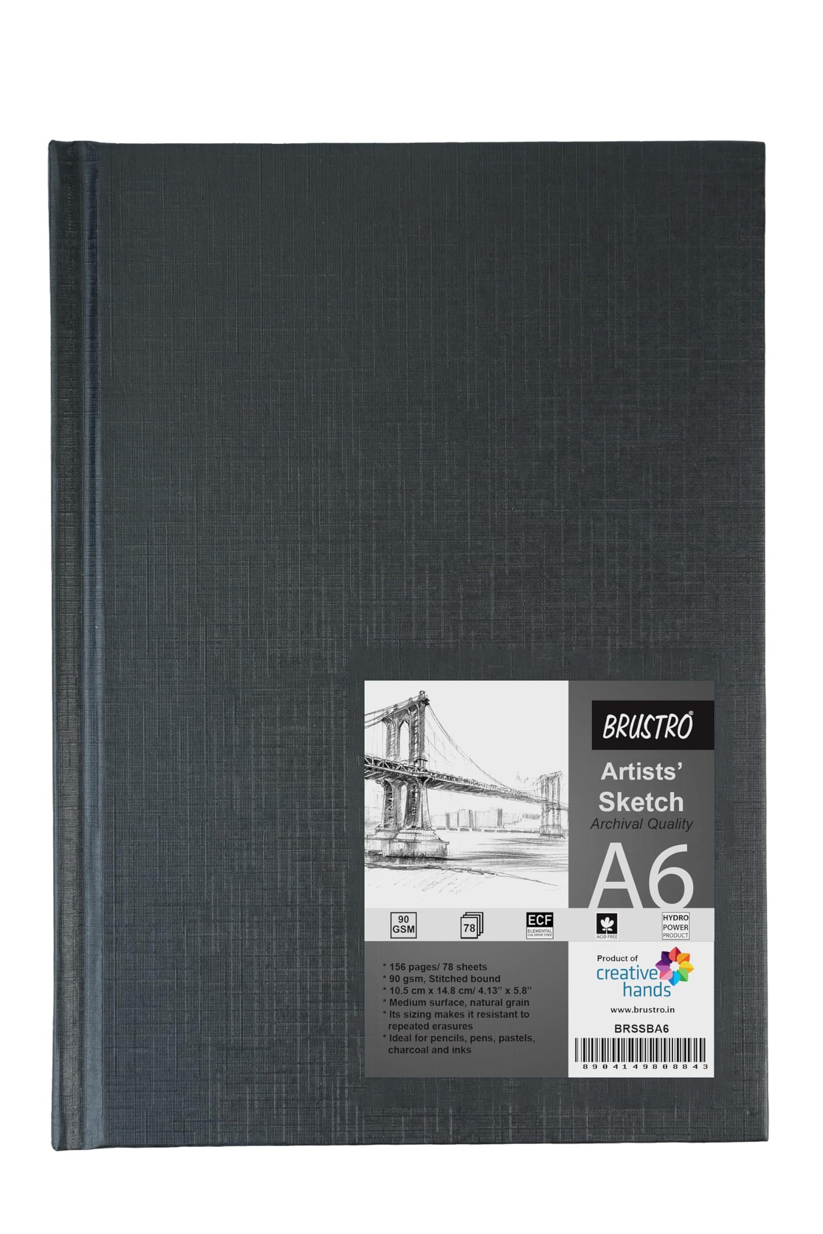 Brustro Artists Sketch Book A6 Size Stitched Bound 156 Pages 90 GSM (Acid Free), Medium Surface, Natural Grain | Ideal for Sketching,Shading,Drawing with Pencil,Charcoal,Graphite