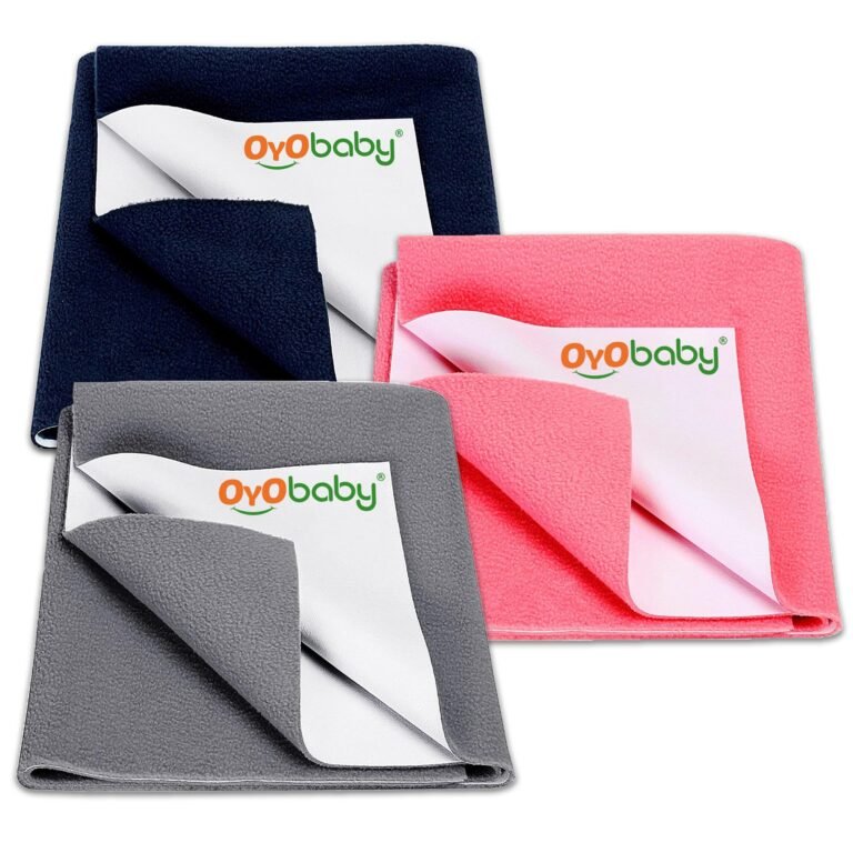 OYO BABY Waterproof Mattress Protector Sheet for Baby & Toddler Large Pack of 3 (100×140 cm) | Quick-Dry Reusable Bed Pad | Extra Absorbent Soft Breathable Dry Sheet (Dark Blue, Salmon Rose & Grey)