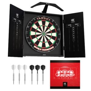 Target Darts Arc Dartboard Lighting System Home Cabinet Set – Includes World Champions Dartboard and 2 Sets of Darts, Black