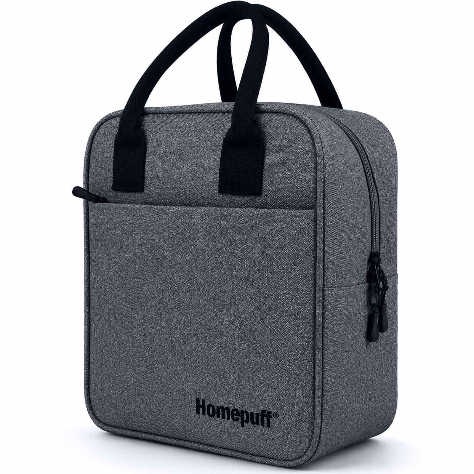 Home Puff Lunch Bag, Tiffin Bag with Bottle Holder, Multiple Pockets, Durable Handles| Fits 4 Tiffin Boxes| Lightweight Water-Resistant, Stylish Meal Carrier for Office, College, School & More (Grey)