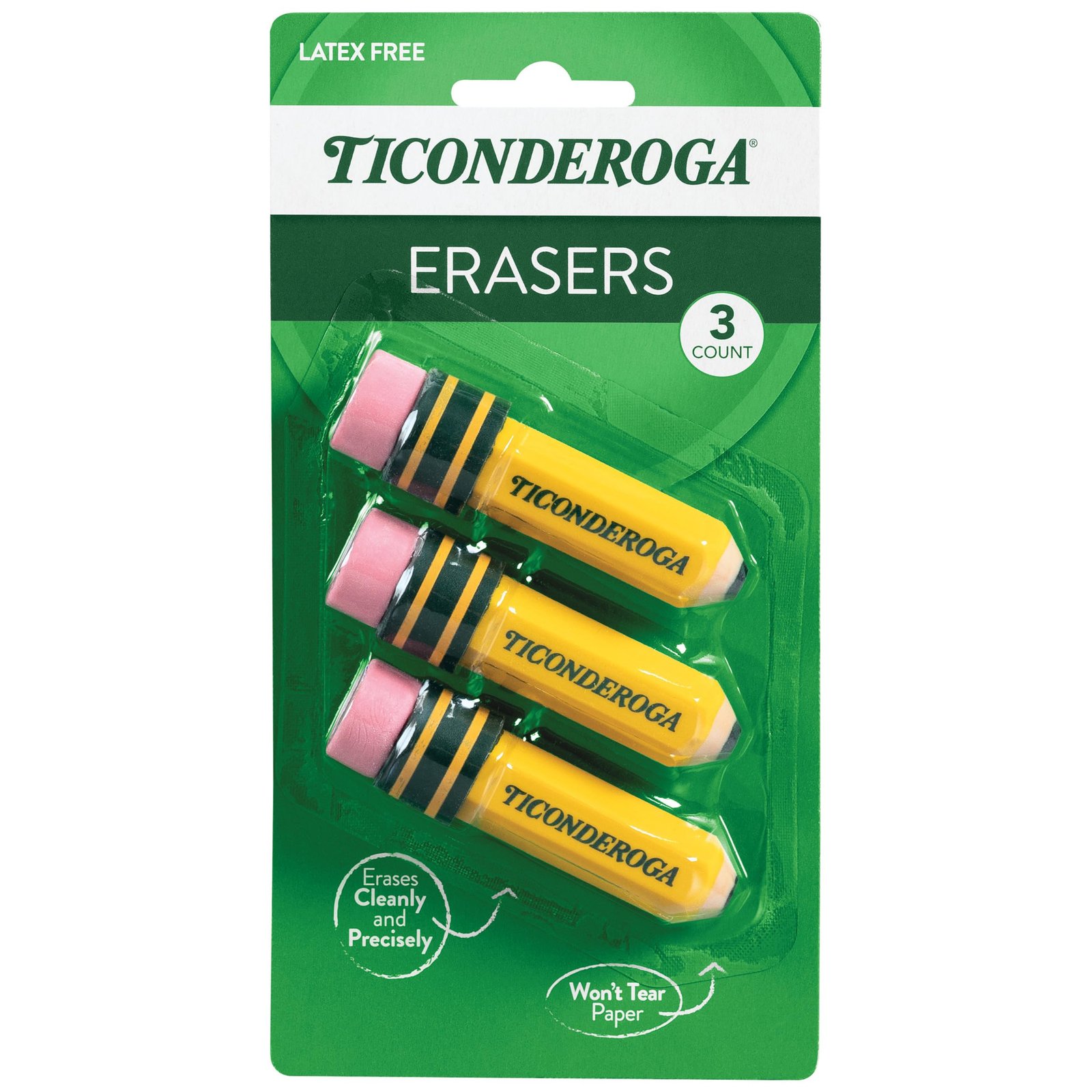 – Shaped Eraser, Latex-Free, 3/Pk