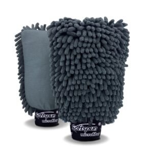 SOFTSPUN Microfiber Single Side Chenille Mitt, 2 Piece Set 1700 GSM Grey! Multi-Purpose Super Absorbent and Perfect Wash Clean with Lint-Scratch Free Home, Kitchen, Window, Dusting!