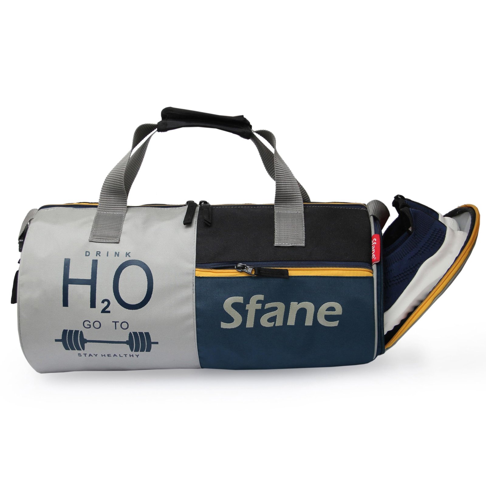 Sfane Gym Bags for Men with Separate Shoe Compartment Sports Gym Bags for Women Unisex Duffle Bags for Gym, Carry & Travel Adjustable Duffel Bags, Sports Bag – Grey & Navy Blue