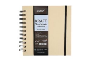 Brustro Toned Paper – Kraft Sketchbook, Wiro Bound, Size 6″x6″ (Inches), 100 GSM (100 Sheets) 200 Pages, Acid-Free|Ideal for Dry Media, Mandala Art, Graphite, Charcoal, Colour Pencils, Gel pens