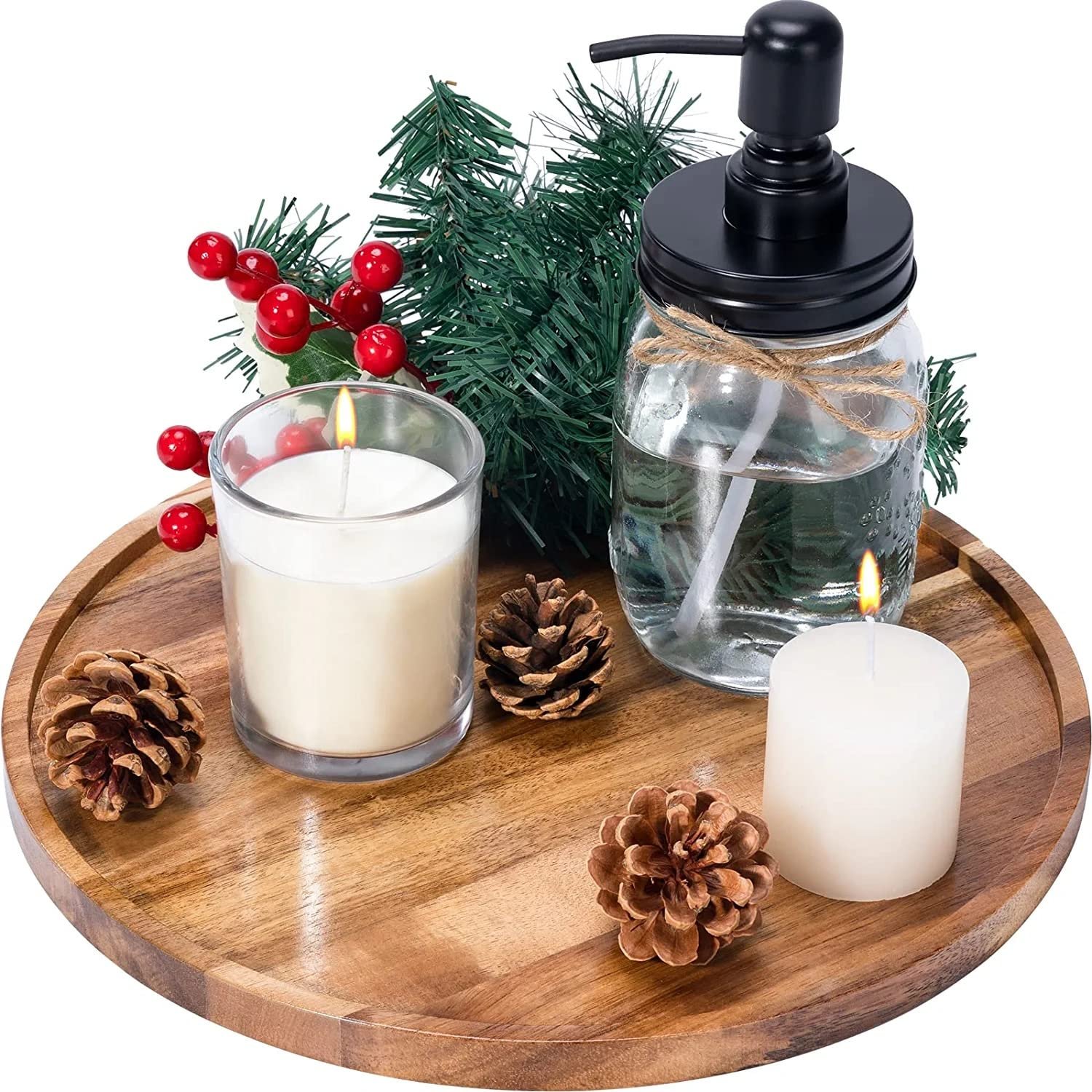 WOOD ART STORE Decorative Round Acacia Wood Tray – Perfect Small Candle Tray for Kitchen, Dining Room, Coffee Table & Home Decor