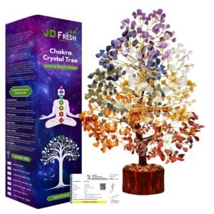 JD FRESH 300 Beads 7 Chakra Crystal Tree/Good Luck and Positive Energy/Feng Shui Vastu Showpiece Gift for Home Decor/Office Desk/Living Room/Healing Gemstones Money Seven Chakra Wish Tree (Multicolor)