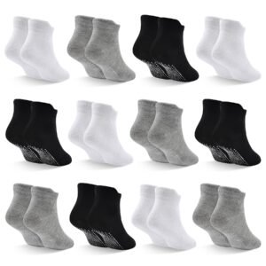 Toddler Socks SkiBeaut 12 Pairs Non Slip Skid Ankle Socks For Kids Boys Grips Cotton Crew Socks For 1-10 Years