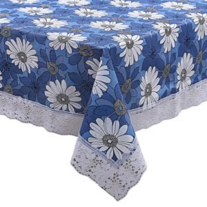 Kuber Industries 40×60 Flower Design PVC Waterproof Square, Antislip & Wipe Clean Center Table Cover for 4 Seater (Blue)-HS43KUBMART25562