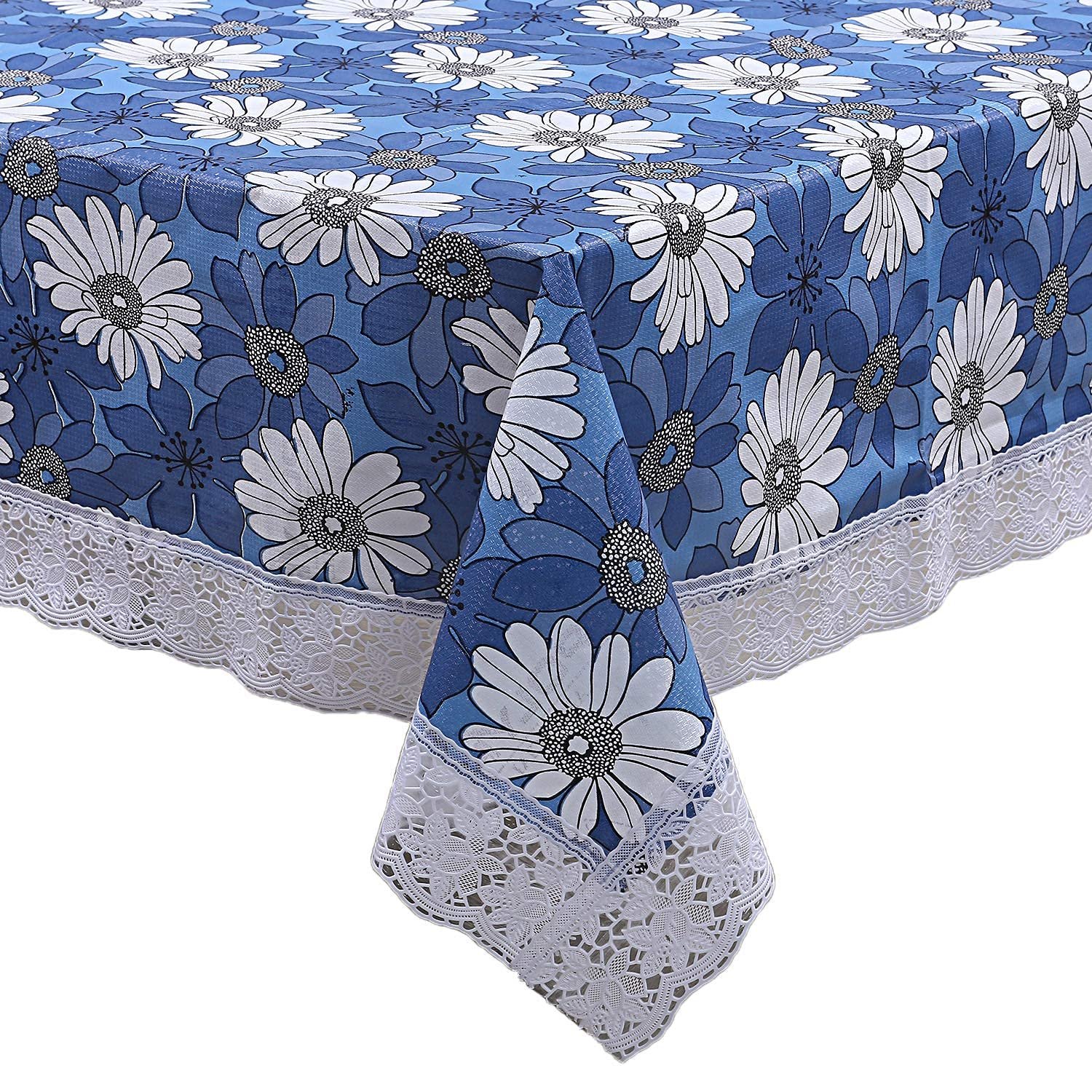 Kuber Industries 40×60 Flower Design PVC Waterproof Square, Antislip & Wipe Clean Center Table Cover for 4 Seater (Blue)-HS43KUBMART25562