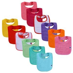12 Pack Terry Drool Cotton Bibs, Unisex Baby Bibs with Fiber Filling Waterproof for Feeding, Teething, Drooling