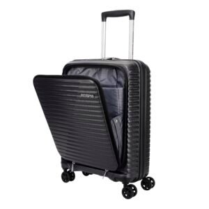 American Tourister Liftoff FTL|Small Size Cabin Trolley Bag (55 cm)|360° 8 Wheel Spinner Travel Luggage with Laptop Compartment|Hard Case Polypropylene Suitcase|Recessed TSA Lock with USB Port|Black