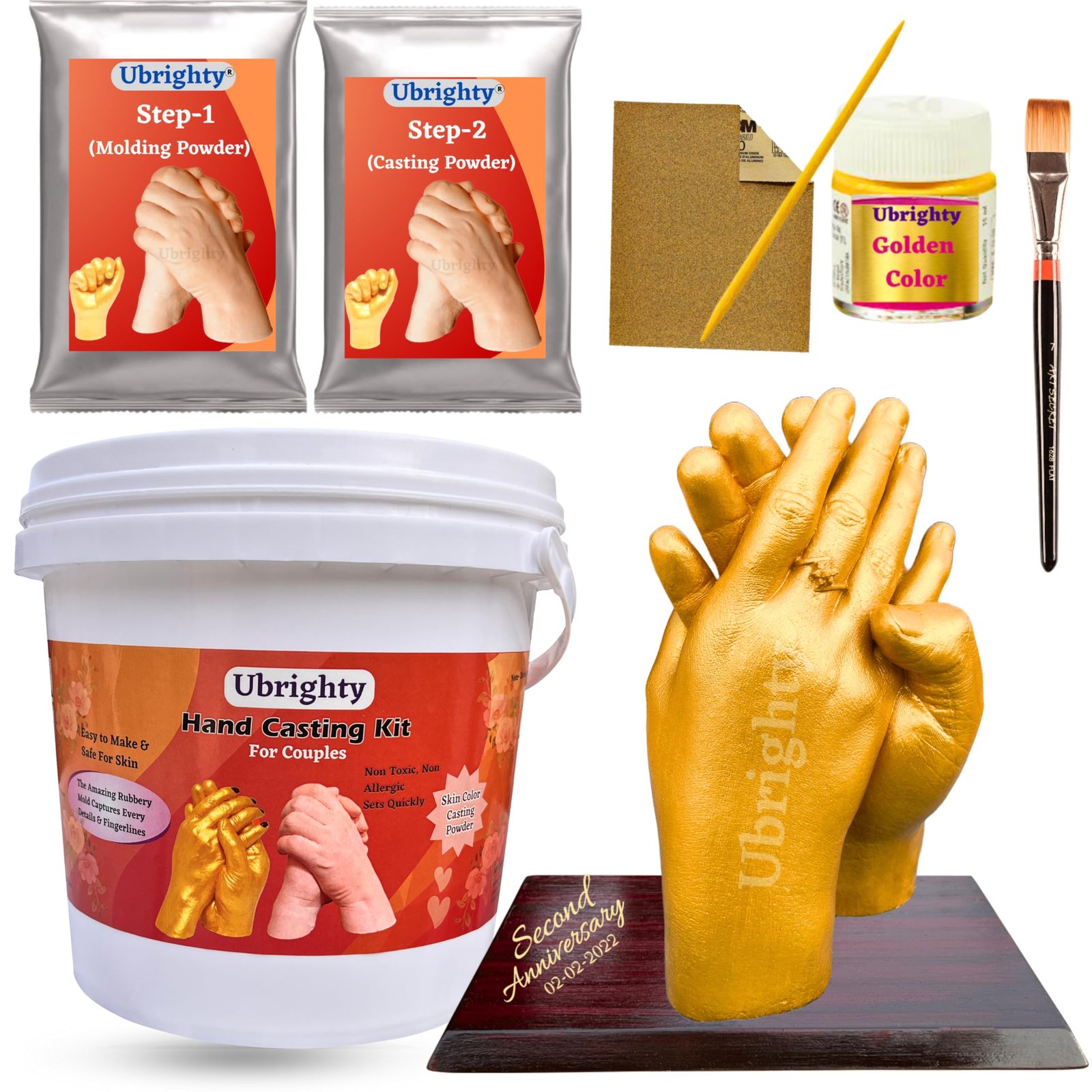 Ubrighty Hand Casting Kit for Couple, Husband, Parents, Spacial Anniversary, Birthday Gift, 3D Moulding Powder for Hand, Foot, Molding Clay, Hand Mould Kit for Couple (Basic Couple KIT)