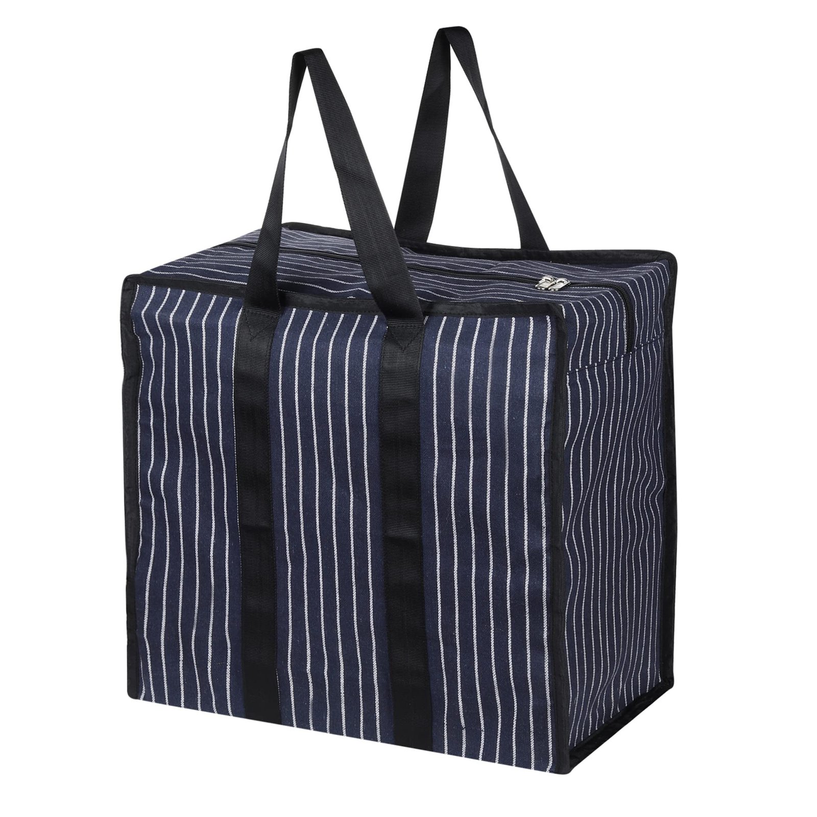 Double R Bags Extra Large Multipurpose Heavy Duty Canvas Storage Organizer Shopper Bag with Strong Handles, Zip Cover & 1 Compartment (43×26.6×45.7 cm, Navy, Pack of 1)