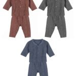 Tiny Tooth Cotton Blend Front Open Thermal Pajama Set (Top & Bottom) For Baby Boys & Baby Girls, Pack Of 3 Sets – Body Warmer For Baby (0-3 Months) (0-3 Months), Multicolour
