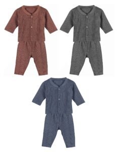 Tiny Tooth Cotton Blend Front Open Thermal Pajama Set (Top & Bottom) For Baby Boys & Baby Girls, Pack Of 3 Sets – Body Warmer For Baby (0-3 Months) (0-3 Months), Multicolour