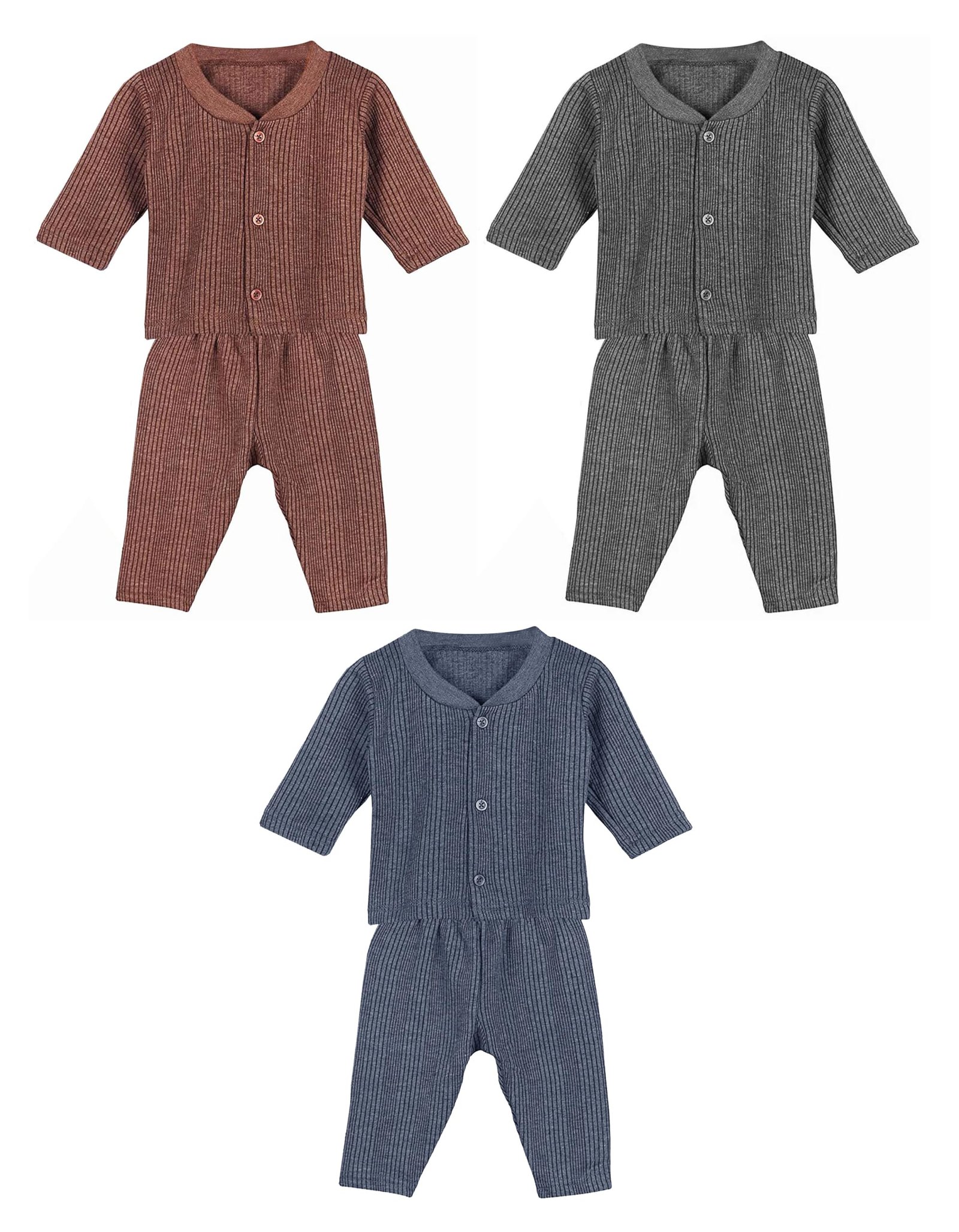 Tiny Tooth Cotton Blend Front Open Thermal Pajama Set (Top & Bottom) For Baby Boys & Baby Girls, Pack Of 3 Sets – Body Warmer For Baby (0-3 Months) (0-3 Months), Multicolour