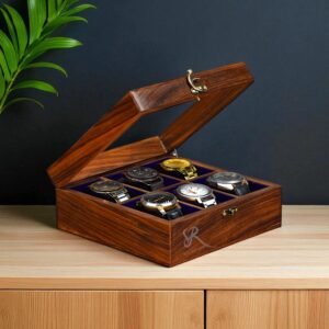 Royal Craft Expertise Premium Watch Box Organizer for Men and Women-Wooden Mens Watch Display Case-Luxury Rosewood 6 Slots Box-Velvet Lining-Glass Top-Best gift for him-Vintage home for watches.