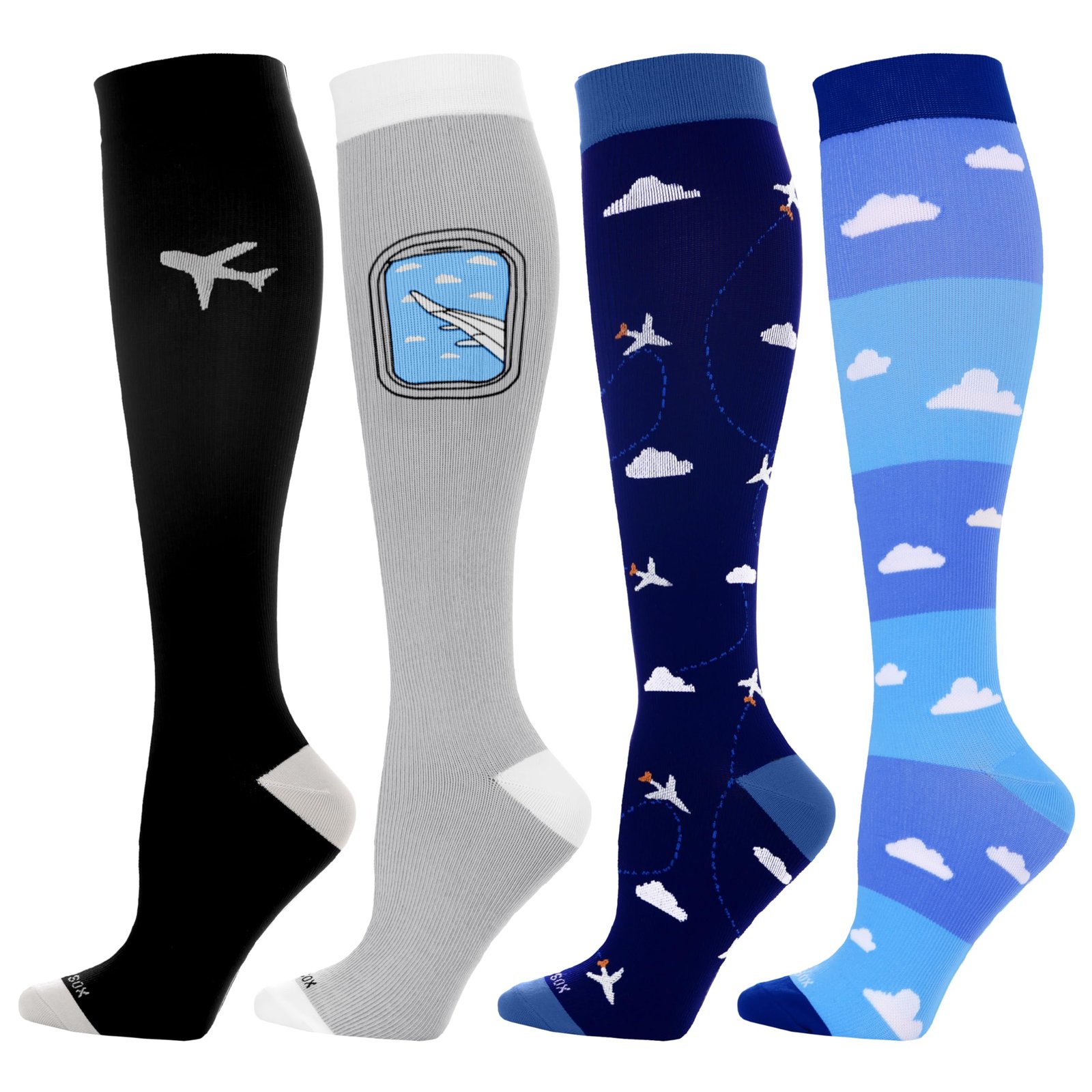 LEVSOX Compression Socks Women and Men, 20-30mmHg, Best for Nurses, Travel, Pregnancy, 4 Pairs Airplane, Medium