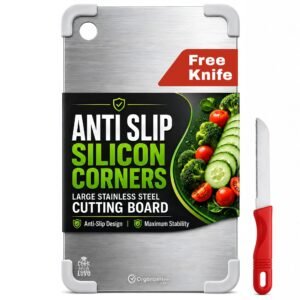 Large Stainless Steel Chopping Board |Antiskid Silicon Corner|Knife|36x25CM