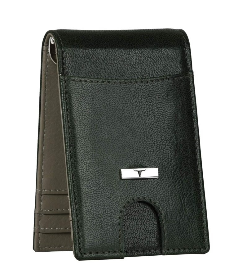 URBAN FOREST Eddy Dark Green/Grey Money Clip Leather Wallet for Men