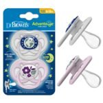 Dr. Brown’s Advantage Glow in the Dark 2 Piece Stage 2 Pacifie (Pack of 2, Pink)
