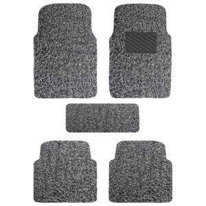 Autofurnish Curly Car Foot Mat Compatible with Universal Fits All Cars | Grass/Noodle Mat | Anti-Skid | (Grey Black)