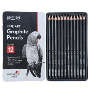 BRUSTRO Artists Fineart Graphite Pencil Set of 12 (10B-2H) with Elegant Tin Box| Pre-Sharpened, Break Resistant, Lightweight, Ideal For Writing, Drawing, Sketching, Illustrations.