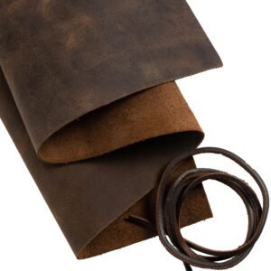 Real Leather Fabric Leather Sheets for Leather Earrings, Leather Wallet & Crafts – Genuine Full Grain Buffalo Leather, Not Faux Leather Sheets – Soft Brown (1 Sheet + Leather Cord)