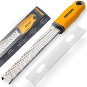 Deiss PRO Citrus Lemon Zester & Cheese Grater – Parmesan Cheese, Lemon, Ginger, Garlic, Nutmeg, Chocolate, Vegetables, Fruits – Razor-Sharp Stainless Steel Blade + Protect Cover – Dishwasher Safe