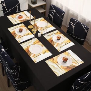Kuber Industries 6 Pcs Set Wipeable & Reusable PVC Placemats for Dining Table | Food Mats & Dining Table Accessories for Home, Bedroom & Kitchen | Marble Print – Cream & Gold