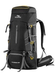 TRAWOC FLYSPECK 65 Liter Hiking Trekking Bag Camping Rucksack Travel Backpack for Men & Women with Shoe Compartment MHK001, 3 Year Warranty, Black