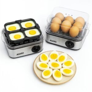 AGARO Grand Egg Boiler And Poacher, 2-in1 Boils 8 Eggs, Poach 4 Eggs, Steamed Vegetables, 3 Boiling Types, Stainless Steel Body, Transparent Lid, 500W, Silver