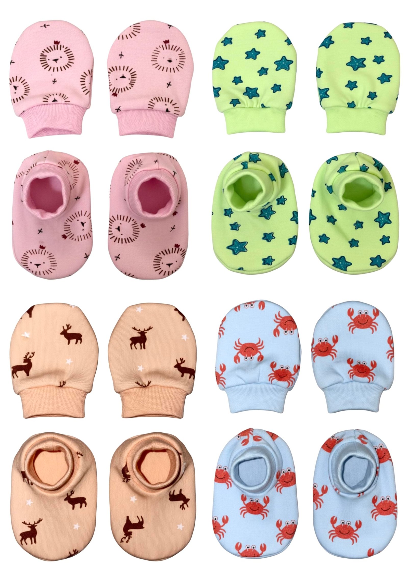 MOM’S DARLING Cotton Mittens&Booties For New Born Baby (0-6 Months)-Pack Of 4 Pairs|Cotton Gloves With Gentle Elastic Wristbands&Booties For Baby 0 To 6 Months|New Born Baby Products.,Multicolor