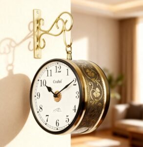 CRAFTEL Vintage Double Sided Station Wall Clock for Hall | Classic English Numerals Aluminum Dial | 8 Inches, Shiny Gold | Designer Clock for Living Room & Bedroom | 365 Days Warranty