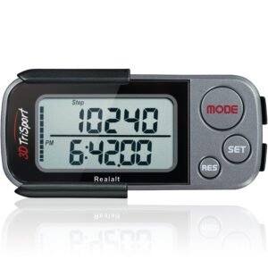3DTriSport Walking 3D Multi-Function Pocket Pedometer, Clip and Strap with E-Book (Black / Grey)