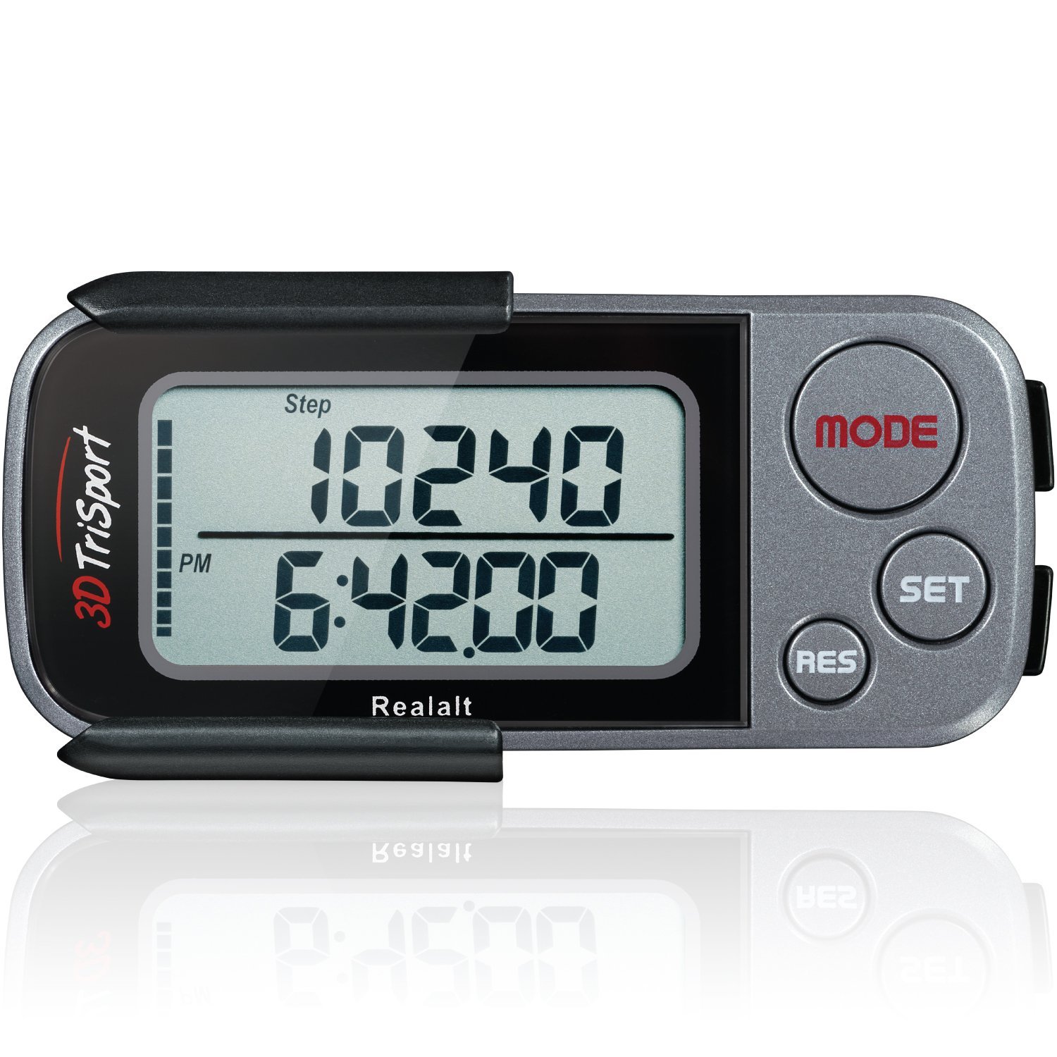 3DTriSport Walking 3D Multi-Function Pocket Pedometer, Clip and Strap with E-Book (Black / Grey)