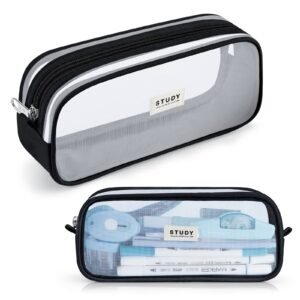 Fancy Forest Kalidi Grid Mesh Pencil Case Pen Bag Clear Case Marker Pouch Multifonction Organizer Box Transparent Case Makeup Bag Office College School Gift For Adults Teen Girl Boy, White