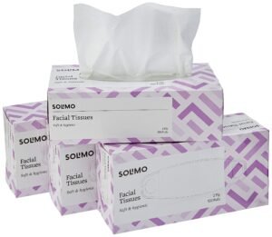 Amazon Brand – Solimo Facial Tissue Box, 2 Ply | 400 Tissue Papers | 100 Pulls x 4 Boxes | Soft & Highly Absorbent Tissues | 100% Natural Virgin Cellulose Fiber