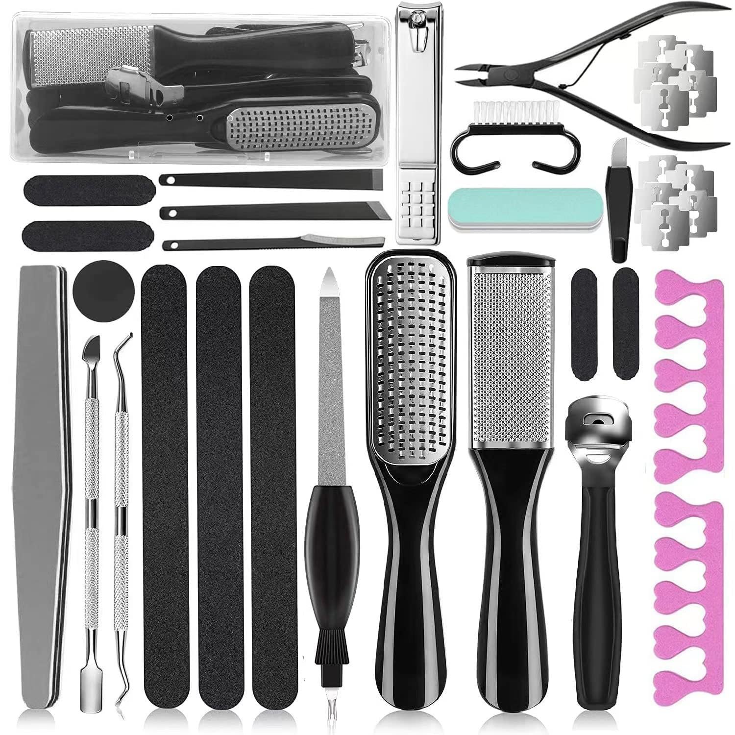 EKOCSIO Professional Pedicure Kit, 36 in 1 Stainless Steel Foot Care Kit Foot Rasp Dead Skin Remover for Home & Salon Care