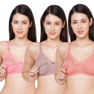MomToBe Women’s Cotton Multicolor Full Cup Non Padded Feeding Bra/Nursing Bra/Maternity Bra Combo – Pack of 3