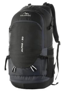 TRAWOC ALPHA 50 Litre Travel Backpack Water Resistant Daypack Bag for Cycling Trekking Hiking Camping for Men & Women, 3 Year Warranty, Grey