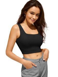 BERRY BIRD® Women’s Knitted Sleeveless Solid Square Neck Tank Tops