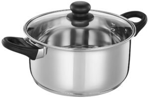 Amazon Brand – Solimo Stainless Steel Induction Bottom Dutch Oven with Glass Lid (24cm, 5 litres)